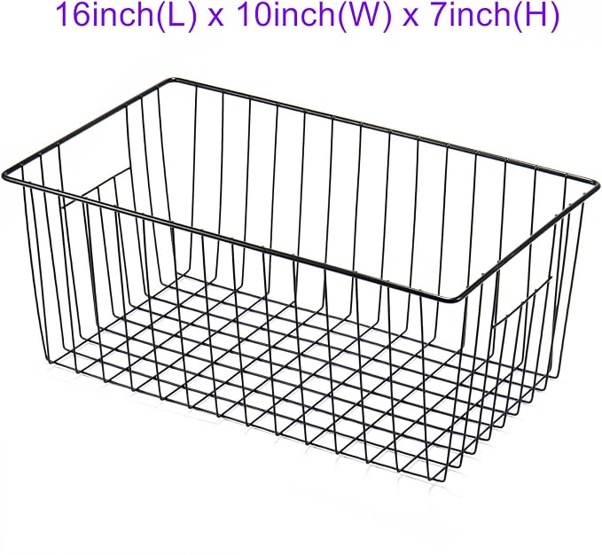 16inch Freezer Wire Storage Organizer Baskets, Household Refrigerator Bin with Built-in Handles for Cabinet, Pantry, Closet - Image 3