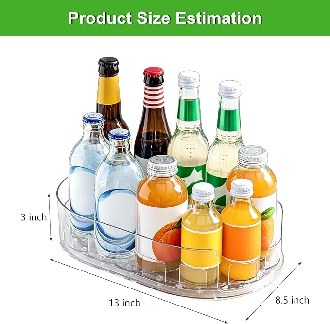 Lazy Susan 360°Rotating Organizer for Refrigerator,13.5“ x 8.5”,Drink Organizer for Fridge,Cabinet, Pantry,or Kitchen Countertop,Organize Condiments, Cans, Beverages,Clear,1 Pack - Image 2