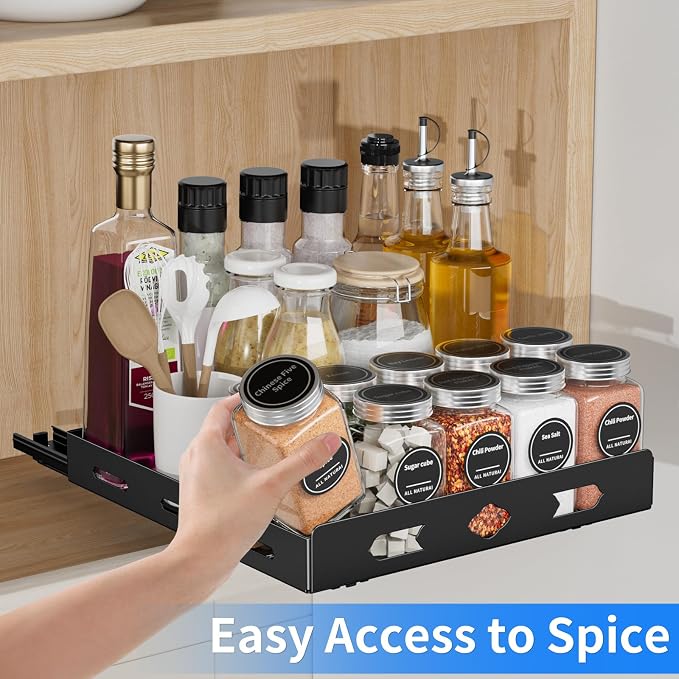 BOIVSHI Spice Rack for Cabinet, 10.5" Wx10.5 Dx2.8 H | 1 Tier Spice Racks for Inside Cabinets, Metal Cabinet Spice Organizer for Kirchen, Pantry, Easy to Assemble, Black - Image 7