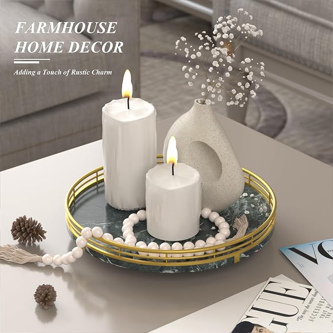 AMH 10-Inch Green Marble Lazy Susan with Gold Frame | Smooth rotating oak tray with walnut finish for dining tables, kitchen counters, pantries and cabinet storage. - Image 3