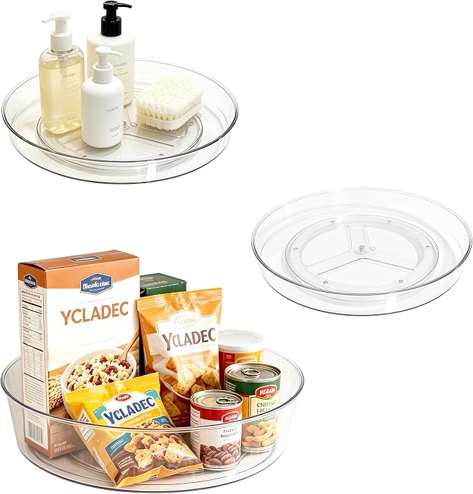 3 Pack Lazy Susan 11.5" 10.6" Turntable Organizer Pantry Cabinet | Pantry Organization and Storage Spice Rack Fridge Rotating Condiment Tray Spinner for Kitchen Bathroom Makeup Cosmetic Clear by YCLADEC