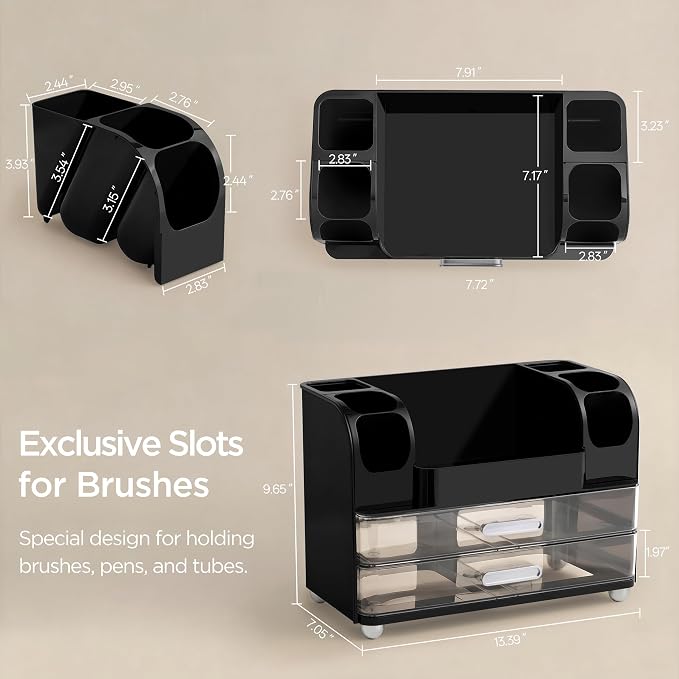 HBlife Makeup Organizer for Vanity with Brush Holder, Cologne Organizer for Men, Large Bathroom Countertop Cosmetic Organizer Skin Care Storage, Easy to Store Lipsticks, Nail Polishes, Perfumes, Black - Image 3