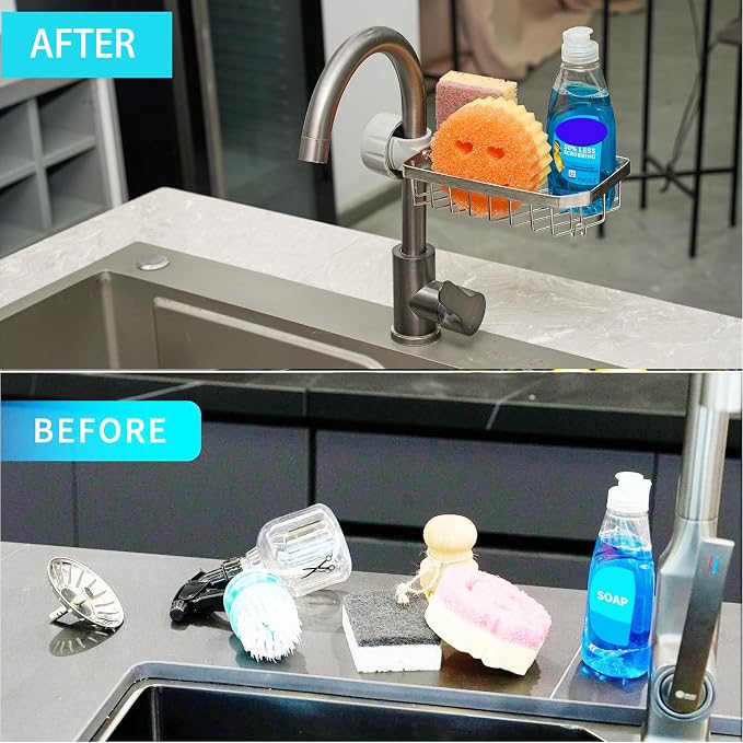 Kitchen Sink Sponge Holder over Faucet Caddy Organizer for Round Faucet - Image 8