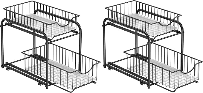 SONGMICS 4-Tier Pull Out Cabinet Organizers, Under Sink Organizer, Bathroom Organizer and Storage, Sliding Basket Drawers, Stackable for Kitchen, Bathroom, Ink Black UKCS017B02 by Unknown