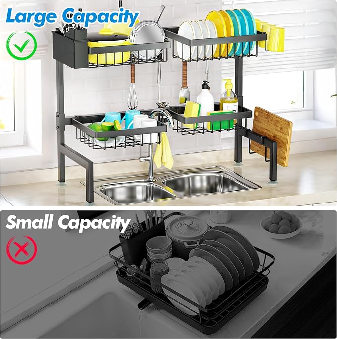 SNSLXH 4 Baskets 2-Tier Over The Sink Dish Drying Rack, 26.57"-35" | Large Dish Drying Rack for Kitchen, Extensible and Adjustable, Saving Kitchen Space - Image 6