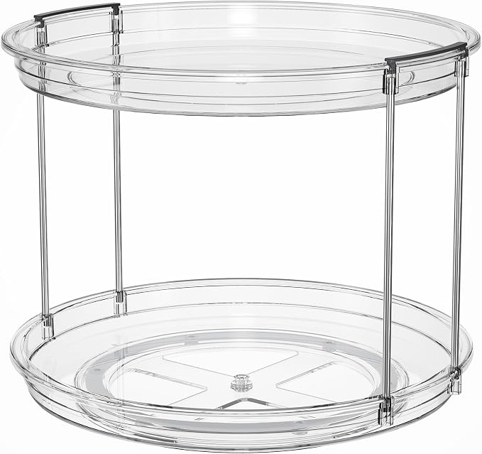 LAMU 2 Pack 2 Tier Lazy Susan Turntable Organizer 10.6'' Rotating Spice Rack Organization for Cabinet, Kitchen, Pantry, Countertop, Bathroom, Vanity, Medicine Cabinet Organizer, Clear - Image 9