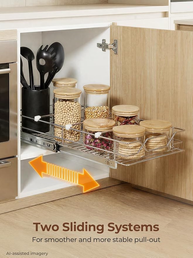 FOHERE Pull Out Cabinet Organizer 11.6" x 21" D Heavy Duty Pull Out Drawers | Smooth Sliding Under Cabinet Shelves for Pots and Pans, Slide Out Drawers For Kitchen Organizers and Storage, for Pantry - Image 4