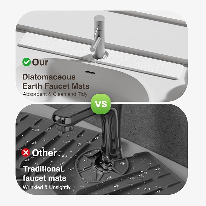 Premium Stone Faucet Mat for Kitchen Sink, 30" x 4" White | Quick Drying & Water Absorbent, Sink Splash Guard Tray for Prevents Moisture Buildup - Image 6