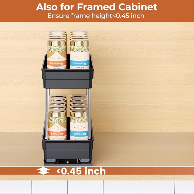 Pull Out Spice Rack Organizer for Cabinet, 2 Pack 2 Tier Sliding Spice Rack | Dual Rail, Slide Out Seasoning Organizer for Kitchen Cabinets, No Drill Installation, Space Saving Cabinet Storage Organizer - Image 8