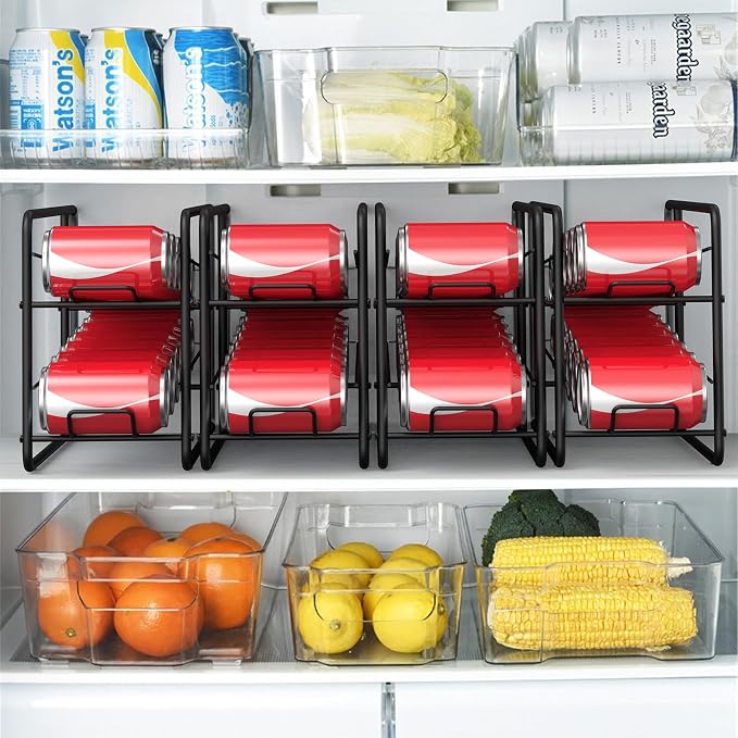 MOOACE 4 Pack Can Organizer for Pantry, Stackable Soda Can Dispenser Rack | Kitchen Canned Food Storage, Beverage Soup Cans Holder Drink Organizer for Cabinet Fridge, Black - Image 7