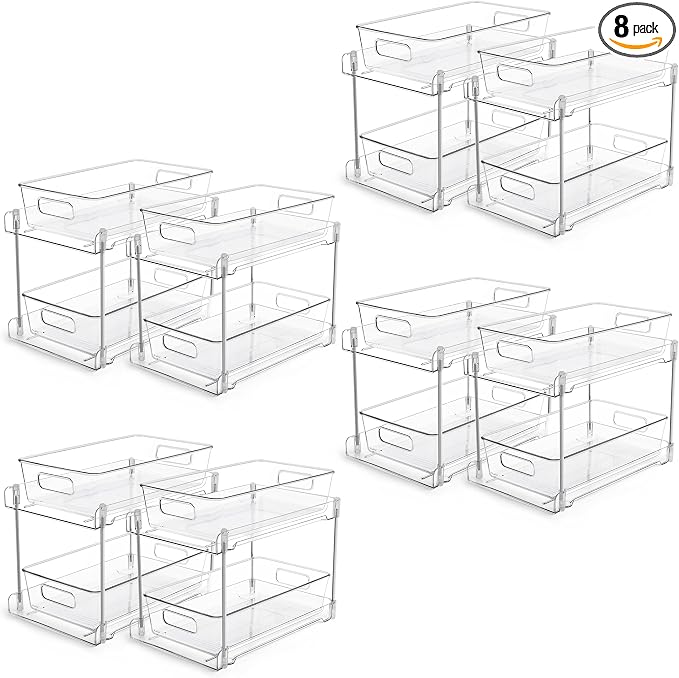 Vtopmart 8 Pack Pull Out Bathroom Under Sink Organizer (S-Standard) | Slide-out drawers, Multi-purpose storage, Clear visibility, Easy Set-up by Vtopmart