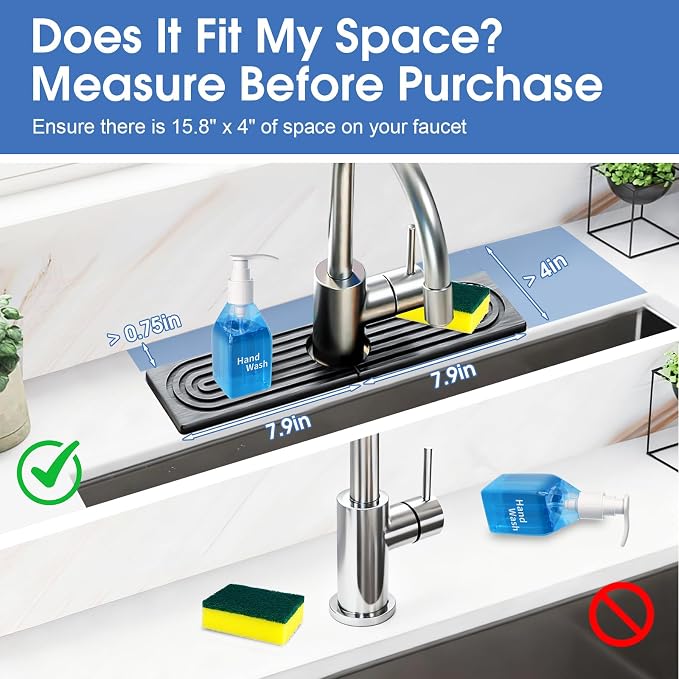 Fast Drying Stone Faucet Mat for Kitchen Sink with Raised Feet, Quick Drying Splash Guard, Faucet Splash Guard, Durable Protector for Kitchen, Bathroom Counter, Dark Gray, 15.8" x 4" - Image 2