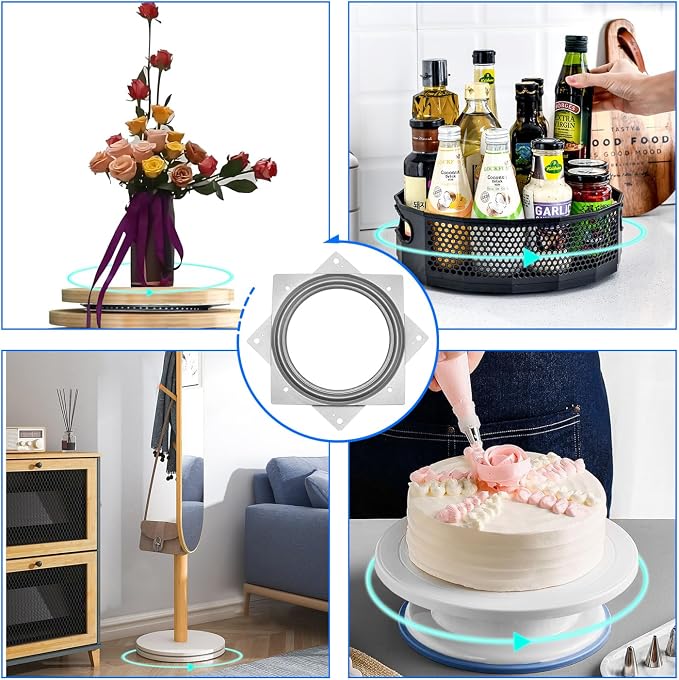 10 Pack Square Rotating Plate 500 lbs Capacity 6 Inch Lazy Susan Turntable Hardware Square Plate Bearings Swivel Plates for Serving Trays, 360° Chair, Cabinet, Craft Project - Image 4