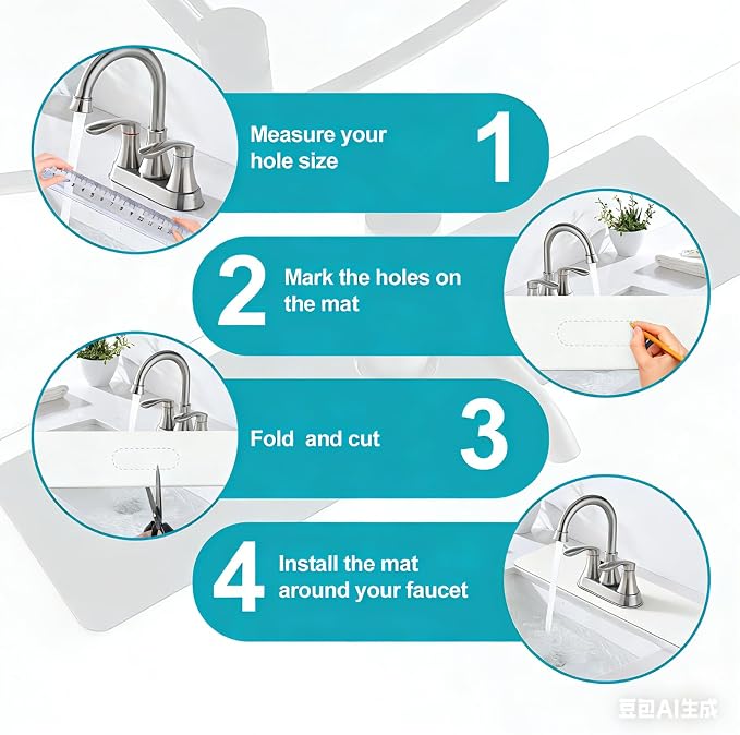 Customizable Kitchen Sink Faucet Mat: 24" Lx4 W Absorbent Splash Guard | Non-slip Fabric Rubber Mat, Cut to Fit Oval Rectangle Square Faucet & 2,3,4 Holes Irregular Sink with Soap Dispenser Air Gap - Image 3