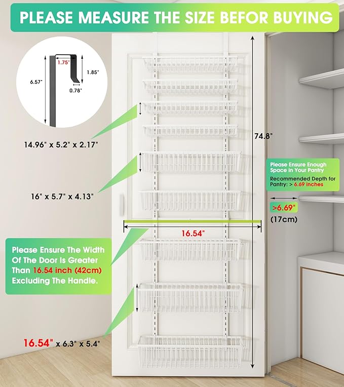 Mefirt White 9-Tier Over The Door Pantry Organizer, Pantry Organization | Pantry Hanging Organizers and Storage, Adjustable Heavy-Duty Metal for Home & Kitchen, Back of Door Seasoning Rack - Image 2