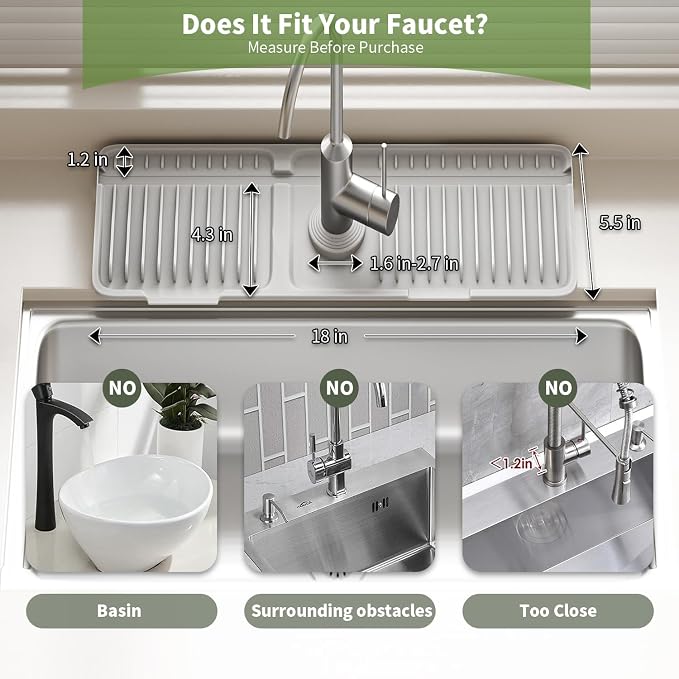 2026 New Silicone Sink Splash Guard, 7°Slope Fast Self-draining | Faucet Mat for Kitchen Sink, 7°Slope Fast Self-draining, Fast Drying Tidy Faucet Mat Splash Guard - Image 5