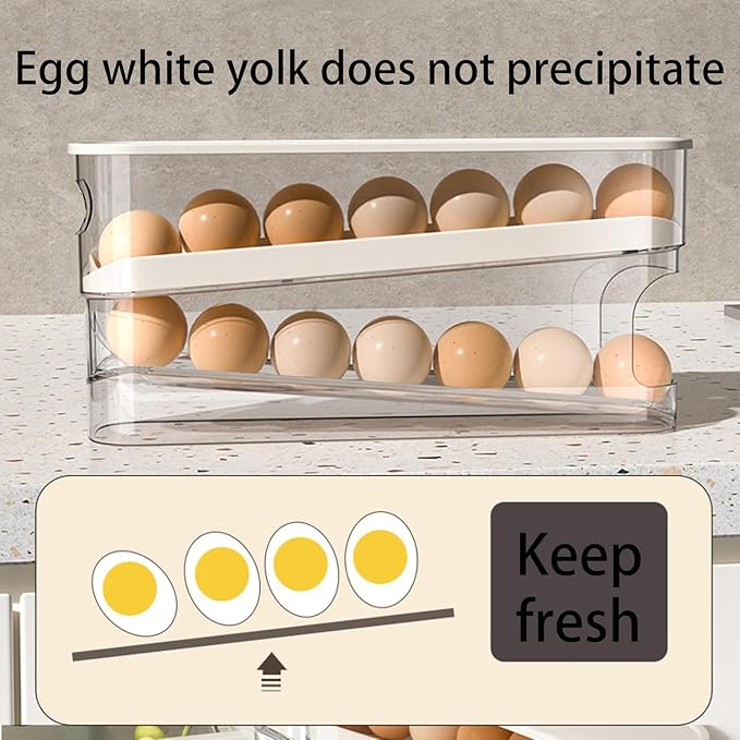 2pcs Auto Rolling Egg Holder for Fridge, Egg Dispenser/Organizer/Storage/Container with Lid for Refrigerator, Sturdy and Durable Space-Saving Egg Tray for 12 Large Eggs - Image 8