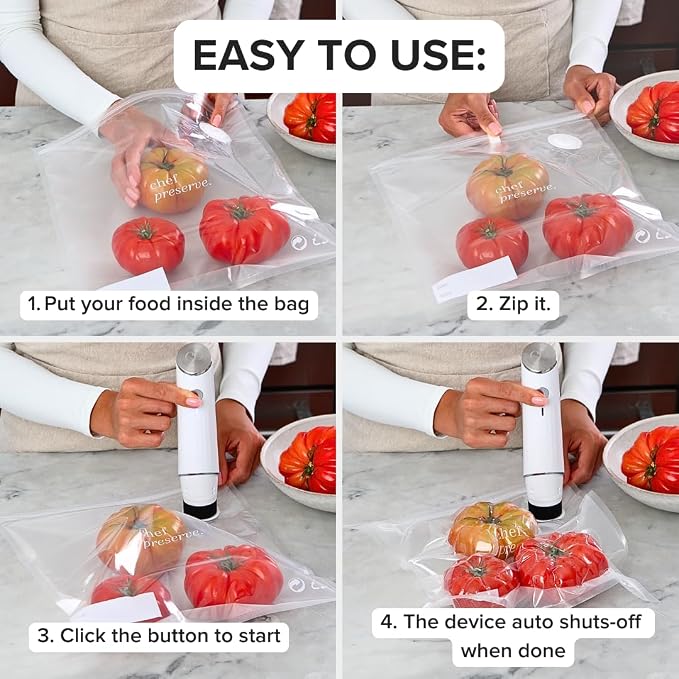 Chef Preserve Compact Vacuum Sealer for Food (Vacuum Sealer Machine + 20 Reusable Vacuum Bags) Powerful Handheld Vacuum Sealer Machine, Seal Meal Saver, Portable Food Sealer - Image 5