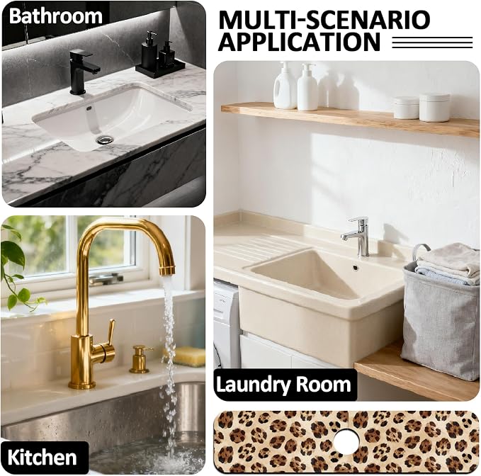 2 Pcs Kitchen Sink Splash Guard Faucet Mat Leopard Print Faucet Mat for Sinks Absorbing Drying Mats for Kitchen Bathroom, 23.6x5.5inch - Image 7