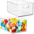 Plastic Food Storage 2 Pack Clear Container Bin with Handles for Organizing Kitchen, Pantry, Refrigerator, Freezer, Pantry, Cabinet, Closet, Bathroom 10”x8”x5” by primebox