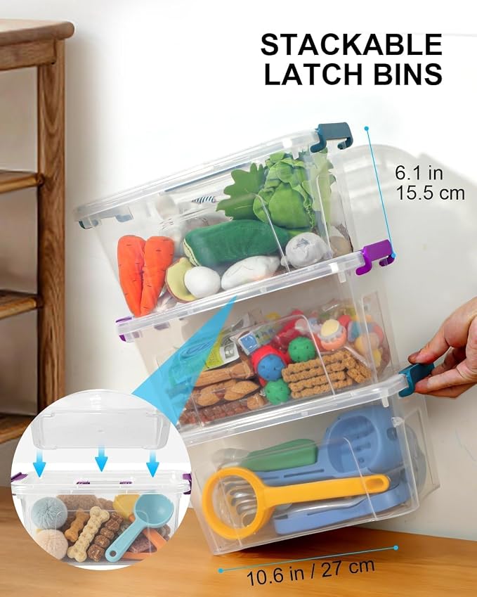 7Qt Clear Storage Bins with Lids,6-Pack Stackable Storage Containers With Buckle Latches.Perfect for LEGO, Crafts, Office Supplies, and Dorm Room Organization,Blue - Image 4