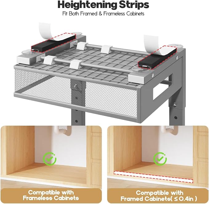 1 Pack 17IN Depth Under Sink Organizer, 2-Tier Pull Out Cabinet Organizer With Smooth Circular Rail, Large Capacity Metal Mesh Sliding Drawers For Bathroom& Kitchen Storage,Height Adjustable-Gun Gray - Image 3