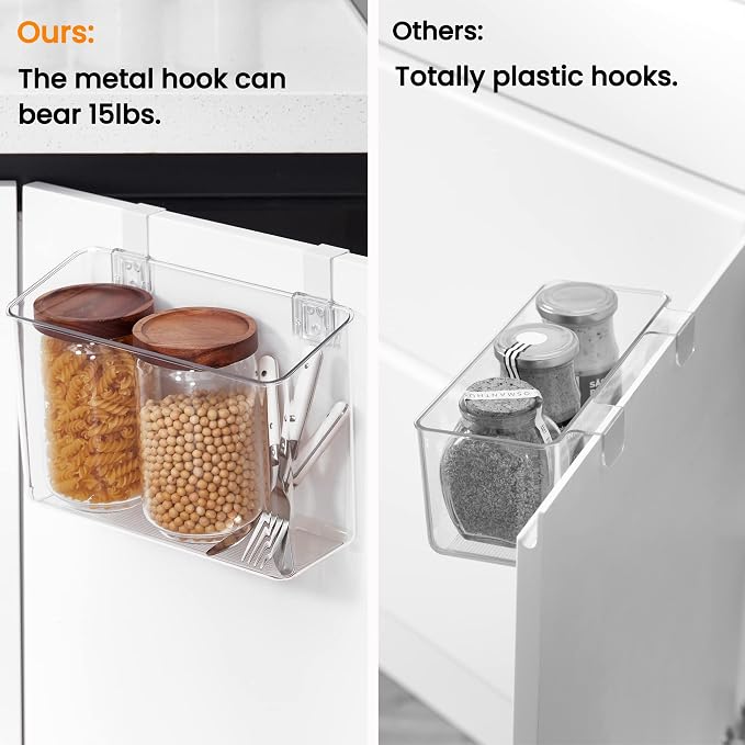 2 Pack Plastic Over Cabinet Door Organizer with Removable Hooks, Clear Hanging Baskets for Organizing Hanging Holder for Kitchen, Bathroom-Hang Outside or Inside Door-L - Image 4