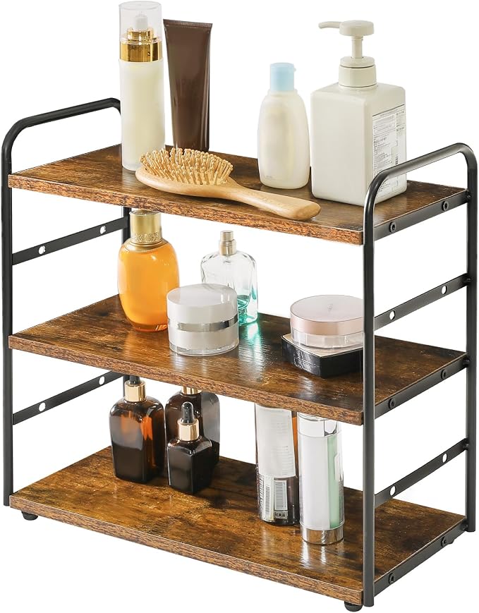 IBUYKE Counter Shelf,Kitchen Organization and Storage,Brown TWJ001H | 3-Tier Bathroom Countertop Organizer Tray Makeup Shelf Counter Standing Spice Rack Storage Shelf Cosmetic Holder - Image 7