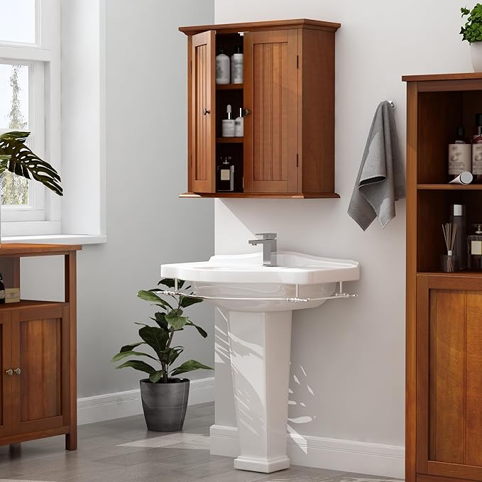 ChooChoo Bathroom Wall Cabinet with 2 Doors, Over The Toilet | 8.8"D x 21.1"W x 24"H, Medicine Cabinet, Adjustable Shelves, Cupboard, Walnut - Image 3