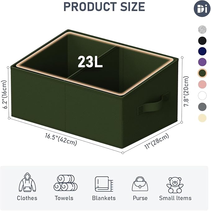 DIMJ Large Closet Shelf Organizer Bins 4 Packs with Handles and Divider, Fabric Trapezoid Storage Baskets, Foldable Clothes Containers Box for Shelf, Towel, Book, Toy, Purse, Hats, Green - Image 3