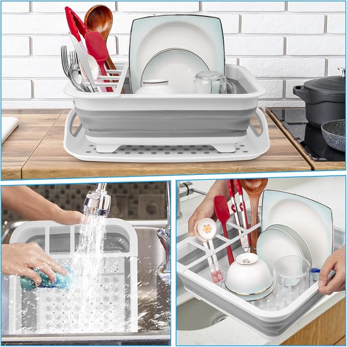 Collapsible Dish Drying Rack Portable Dish Drainers for Kitchen Counter with Drainboard, Kitchen Sink Organizer Basket RV Accessories Camper Storage and Organization Dish Rack Over Sink Drying Rack - Image 5
