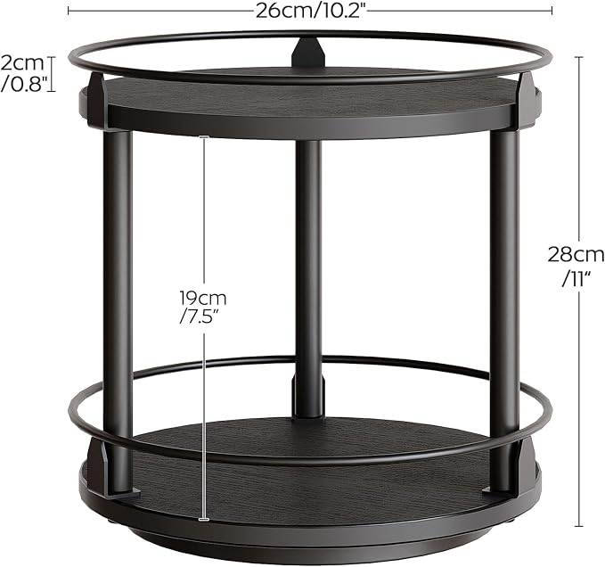 Lazy Susan Organizer, Rotating Spice Rack, 2 Tier Spice Turntable Organizer, Industrial Turntable Spice Holder, for Kitchen Countertop and Cabinet, Compact and Versatile, Black SR22BK - Image 8
