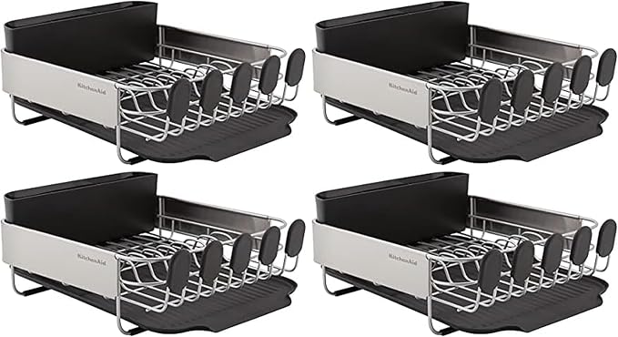 KitchenAid Compact, Space Saving Rust Resistant Dish Rack with Removable Flatware Caddy and Angled Self Draining Drainboard, 16.06-Inch, Black (Pack of 4) by Unknown