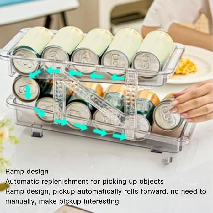 2Pack Soda Can Dispenser for Refrigerator, Expandable 2 Tier Can Organizer Holder for Fridge, Adjustable Automatic Rolling Drink Beverage Storage for Kitchen, Pantry, Freezer - Image 2