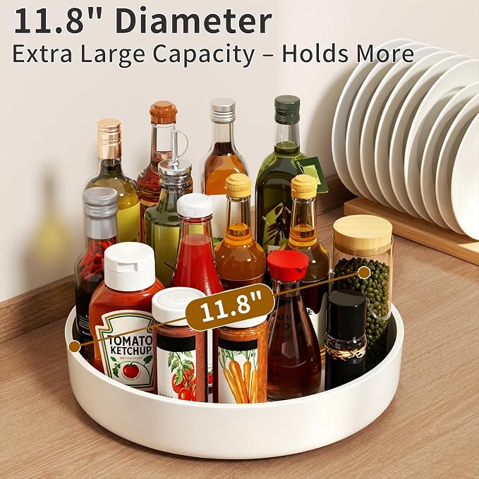 Lazy Susan Organizer Turntable, 11.8" Rotating Spice Rack Organization with Non-Slip Base & Raised Lip, Pantry Organizers and Storage for Cabinet, Kitchen, Bathroom, Countertop, Refrigerator - Image 4