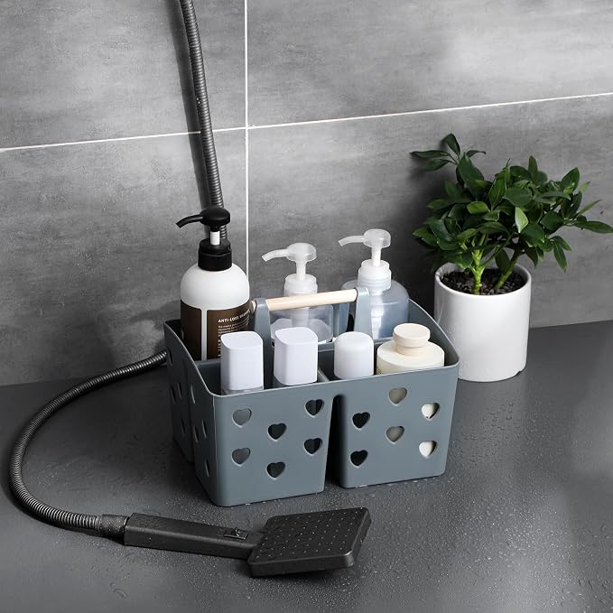 Portable Shower Caddy Plastic Shower Basket Organizer with Handle, Grey | Divided Bathroom Caddy Storage Cleanning Caddy Tote for College, Dorm Room, Kitchen - Image 2