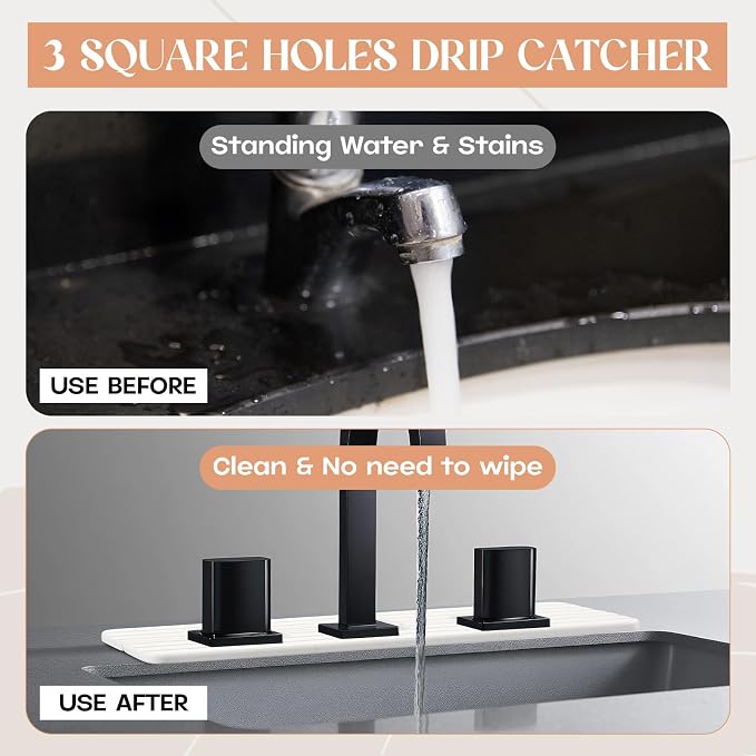 Teenyyou 3 Square Hole White Faucet Mat Kitchen Sink 16.14" x 4.49" | Bathroom Faucet Absorbent Mat,Diatomite Splash Guard,Quick Drying Drip Catcher,Hole 1.97",Holes Spaced About 1.97" - Image 5