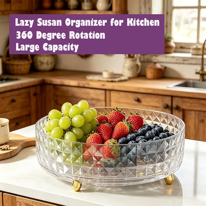 Non Skid Lazy Susan Turntable, Spice Rack Turntable, 9 Inch Spinning Organizer, 360 Degree Rotating Seasoning Organizer for Kitchen Pantry Cabinet Perfume Makeup Cosmetic Refrigerator, Clear - Image 8