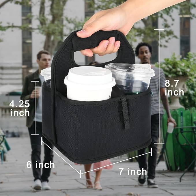 Beautyflier Reusable Insulated Coffee Cup Carrier, Portable Drink Holder with Handle Organizer Tote Bag for Hot & Cold Drinks - Image 2
