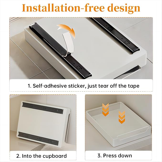 Pull Out Cabinet Organizer Fixed with Adhesive Nano Film | Slide Out Dish Drying Rack for Kitchen Cabinets, Pull Out Drawer for Kitchen Under Sink Organizer - Image 4