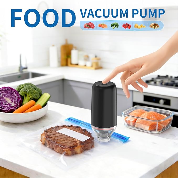 Portable Handheld Food Vacuum Sealer, Black(Pump Only) | Powerful Suction Compatible with Reusable Vacuum Bags, Ideal for Food Storage & Camping - Image 3