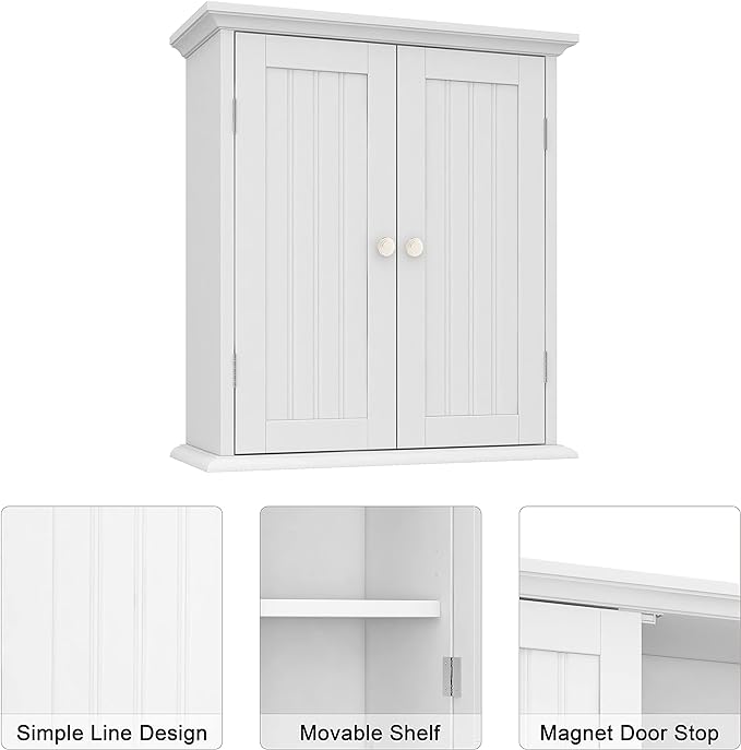 ChooChoo Bathroom Wall Cabinet with 2 Doors, Over The Toilet | 8.8"D x 21.1"W x 24"H, Medicine Cabinet, Adjustable Shelves, Cupboard, White - Image 4