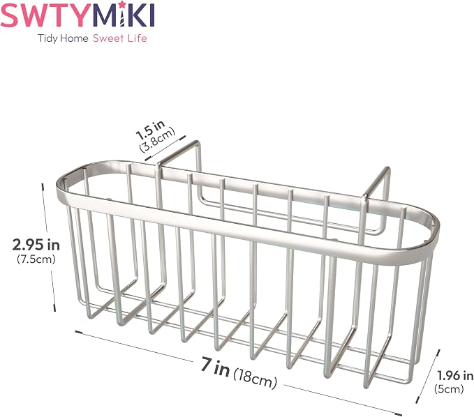 SWTYMIKI Sponge Holder for Kitchen Sink, Movable Kitchen Sink Caddy with Compact Size Rustproof and Waterproof Hanging Sponge Caddy for Double Bowl Sinks, Silver - Image 7