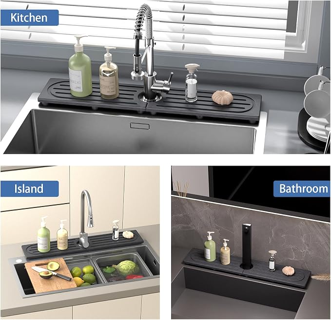 Fast Drying Kitchen Sink Splash Guard, Durable Stone Kitchen Faucet Mat, Water Absorbing Stone Tray for Sink, Diatomite Faucet Mat for Kitchen Sink, Stone Drying Mat for Kitchen and Bathroom Counter - Image 6