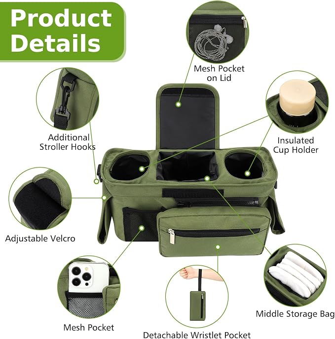 Accmor Universal Stroller Organizer with Insulated Cup Holder Detachable Phone Bag and Shoulder Strap,Stroller Bag Caddy Organizer for Uppababy, Baby Jogger, Britax Strollers - Image 4
