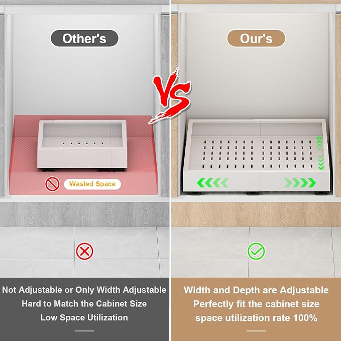 Fokyfok Pull out Cabinet Organizer,14"-21"W,17"-24"D,Expandable,Adhesive | No Drill,3 Rails,Adjustable Slide out Drawers for Kitchen,Pantry,Roll out Shelves,for Cabinets Without Lip,Bathroom,White,1PC - Image 3