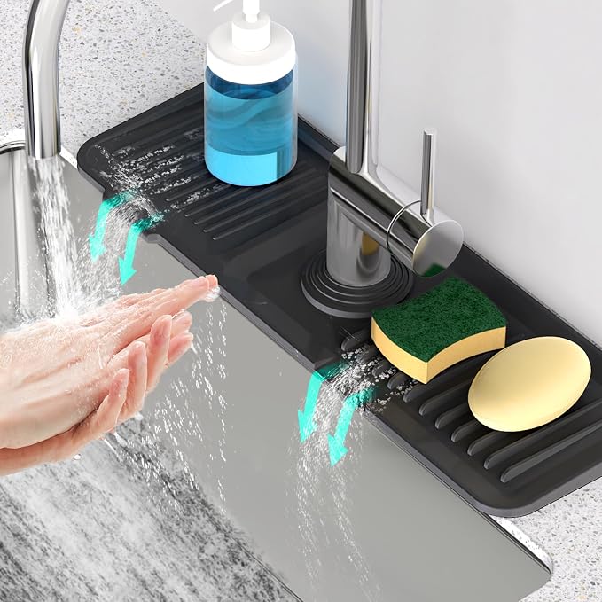 17.7inch Faucet Mat for Kitchen Sink [5°Slope Fast Self-draining] Kitchen Sink Splash Guard Silicone Kitchen Sink Faucet Mat Splash Guard for Kitchen Sink Area Tidy Splash Faucet Guard Draining Mat by Snoquir