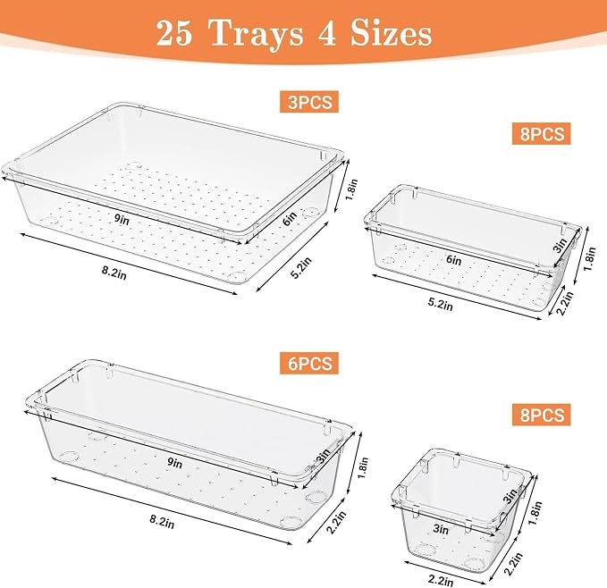 SpaceHacks 25 PCS Plastic Drawer Organizer, 4-Size Versatile Organizer Trays & storage Bins - Image 2