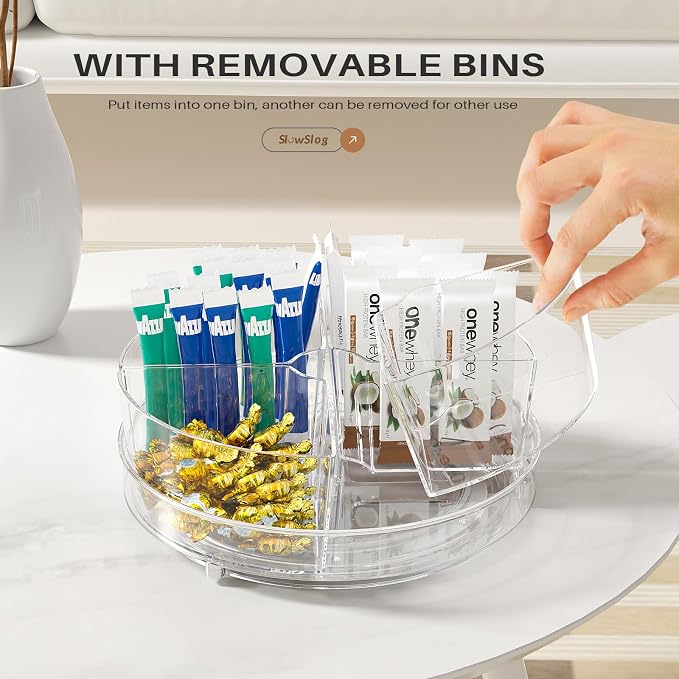 Lazy Susan Organizer, 9 inch Rotating Storage Organizer with Removable Bins | 360 Degree Rotating Storage Organizer with 4 Removable-Bins,Turntable Organizer for Fridge, Kitchen, Vanity, Cabinet - Image 2