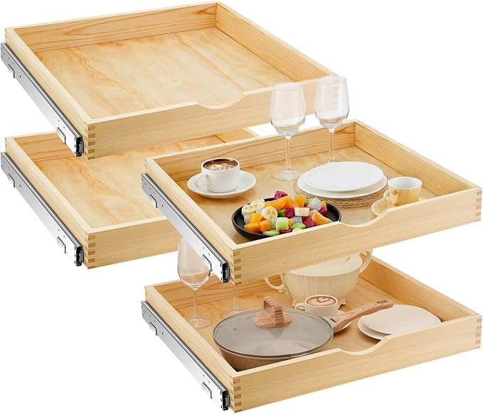 Sintuff 4 Pack Wooden Pull out Tray Cabinet Organizer Gentle Close Roll out Shelves for Kitchen Cabinets Fully Assembled Slide Pantry Shelves (24'' X 21'') by Sintuff